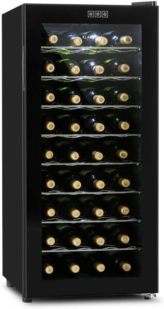 capacidad de 36 botellas o 118 litros, temperatura regulable, puerta de cristal doble, diseño compacto y silenciosa Klarstein Vivo Vino nevera para vino negro 